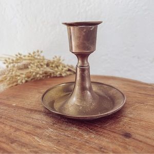 Vintage Mid Century Brass Candlestick Holder with Circular Base